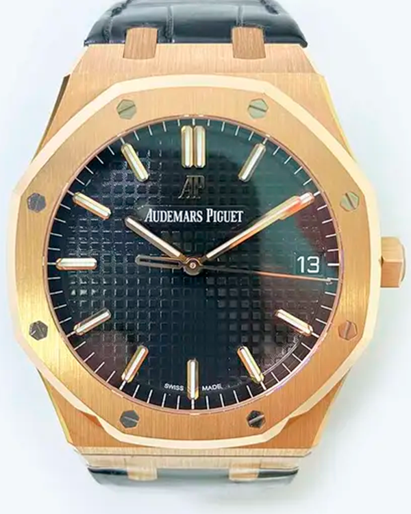 2021 Audemars Piguet Royal Oak 41MM Black Dial Leather Strap (15500OR)