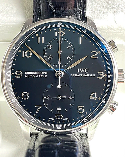 2010 IWC Schaffhausen Portugieser Chronograph 41MM Black Dial Leather Strap (IW371438)