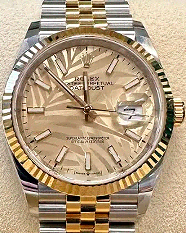 2022 Rolex Datejust 36MM Champagne Palm Motif Dial Two-Tone Jubilee Bracelet (126233)