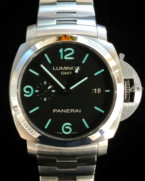 Panerai Luminor 1950 3 Days GMT 44MM Black Dial Steel Bracelet (PAM00329)
