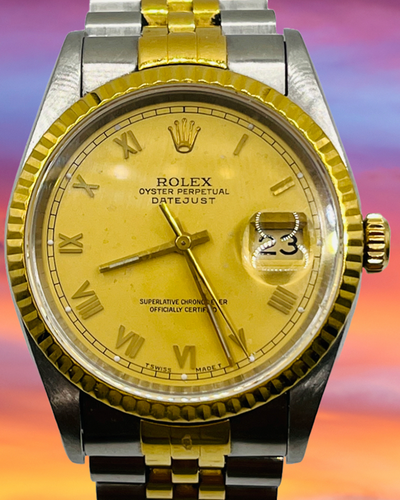 Rolex Datejust Vintage 36MM Champagne "Tapestry" Dial Two-Tone Jubilee Bracelet (16233)