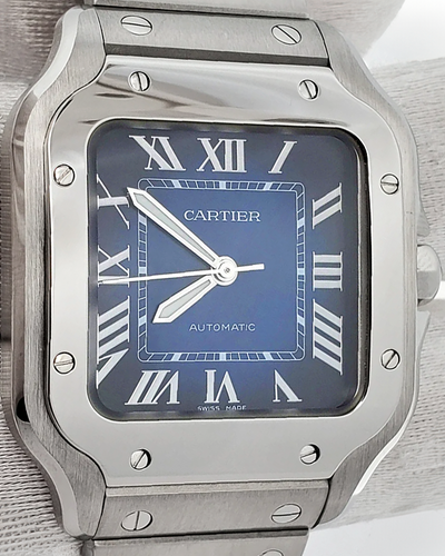 2023 Cartier Santos De Cartier 35.1MM Blue Dial Steel Bracelet (WSSA0063)