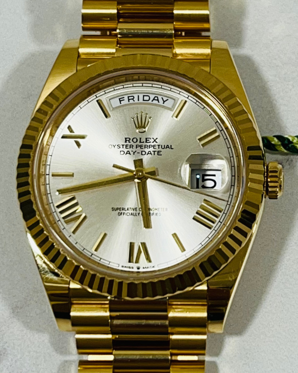 2022 Rolex Day-Date 40MM Silver Dial Yellow Gold President Bracelet (228238)