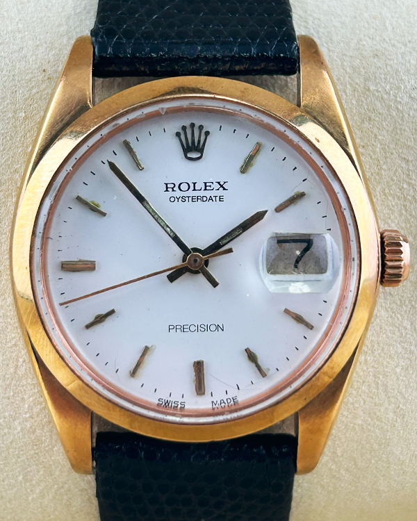 Rolex Oysterdate Precision 34MM White Dial Aftermarket Leather Strap (6694)