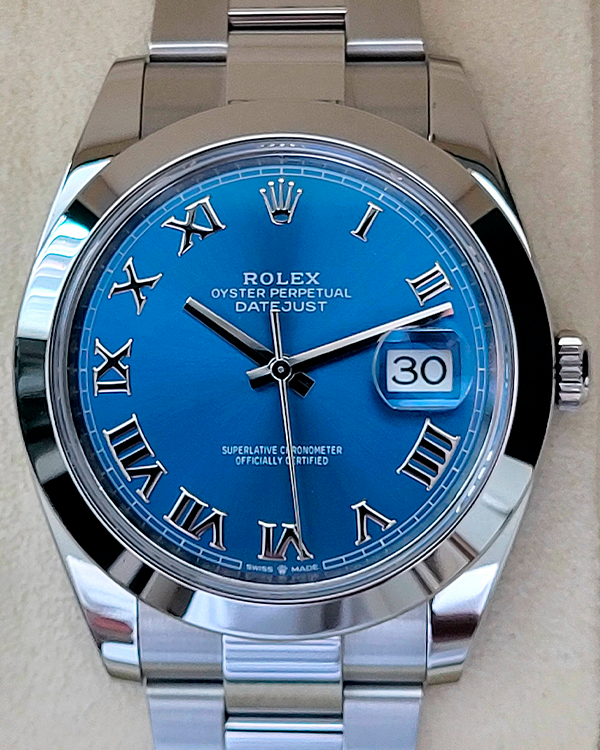 2022 Rolex Datejust 41MM Azzurro Blue Dial Oystersteel Bracelet (126300)