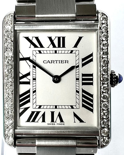 Cartier Tank Solo 27MM Aftermarket Bezel White Dial Steel Bracelet (3169)