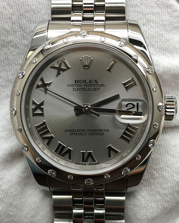 2015 Rolex Datejust 31MM Jubilee Steel Factory Diamond Bezel Silver Dial (178344)