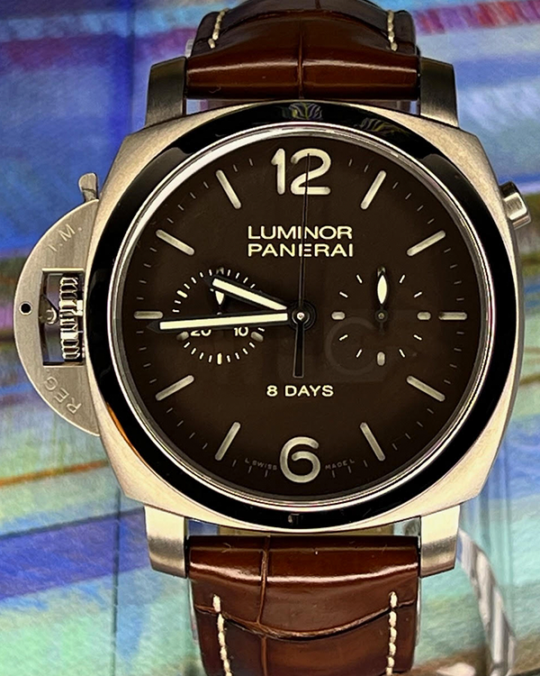 2012 Panerai Luminor Monopulsante Limited Edition Left-Handed 44MM Brown Dial Leather Strap (PAM00345)