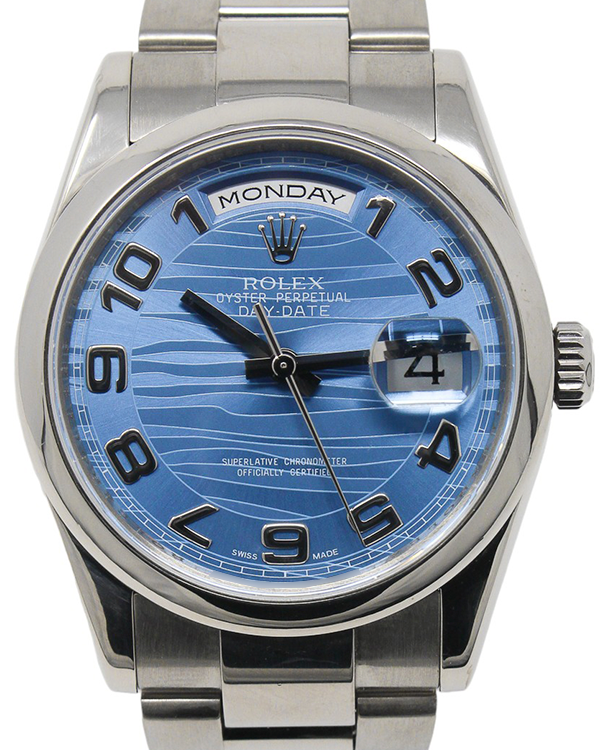 2006 (Z Serial) Rolex Day-Date 36MM Blue "Wave Motif" Dial Oyster Bracelet (118209)