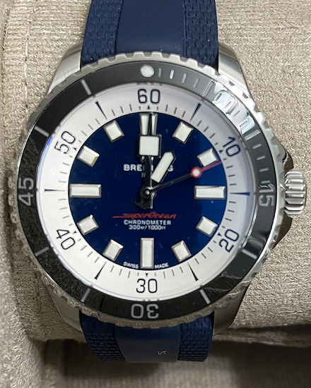 No Reserve - Breitling Superocean 44MM Blue Dial Rubber Strap (A17376211C1S1)