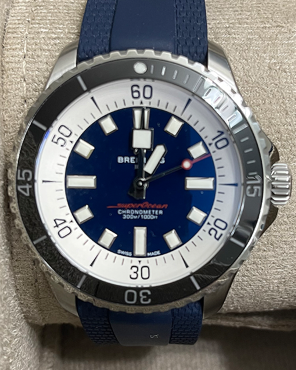 No Reserve - Breitling Superocean 44MM Blue Dial Rubber Strap (A17376211C1S1)