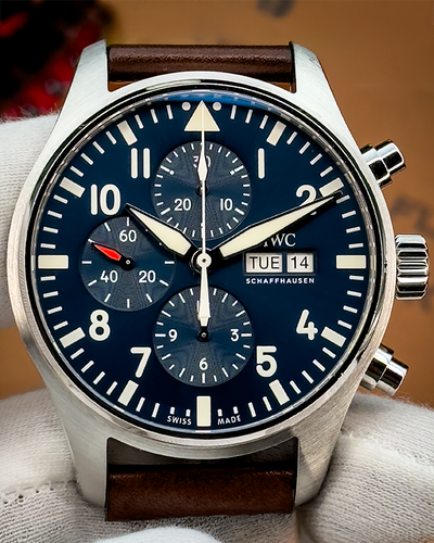 2018 IWC Schaffhausen Pilot Chronograph "Le Petit Prince" 43MM Blue Dial Leather Strap (IW377714)