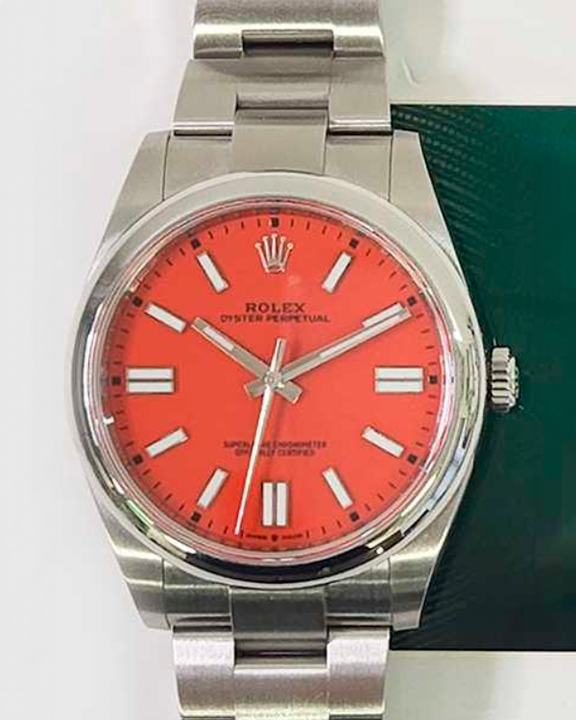 2021 Rolex Oyster Perpetual 41MM Oystersteel Coral Red Dial (124300)