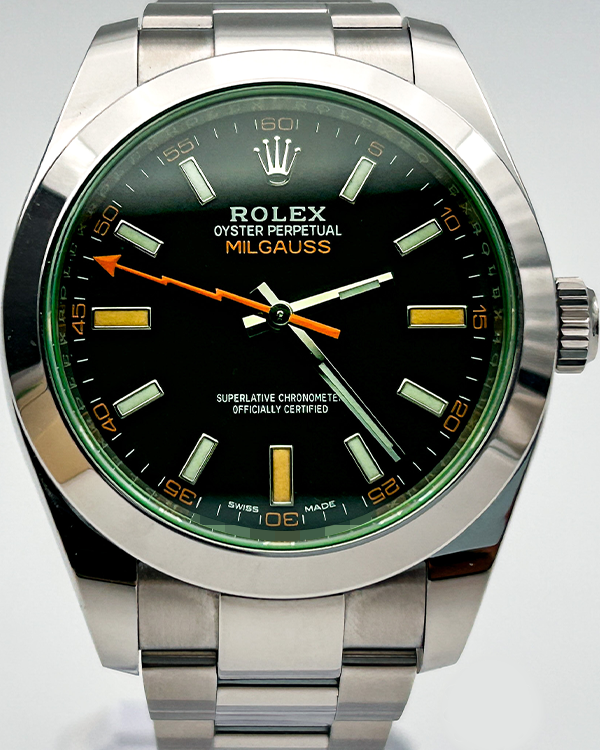 2021 Rolex Milgauss Oystersteel Black Dial Green Crystal (116400GV)