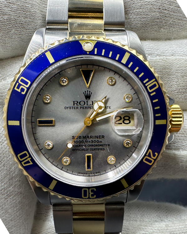 1995 (W Serial) Rolex Submariner Date 40MM Slate "Sultan Serti" Dial Two-Tone Oyster Bracelet (16613)