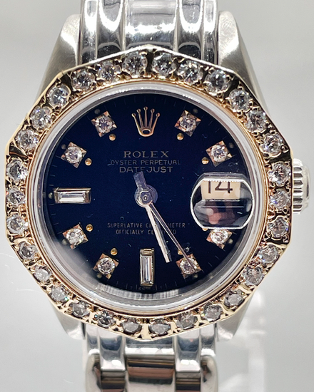 1994 (S Serial) Rolex Lady-Datejust 26MM Aftermarket Black Dial White Gold Bracelet (69173)