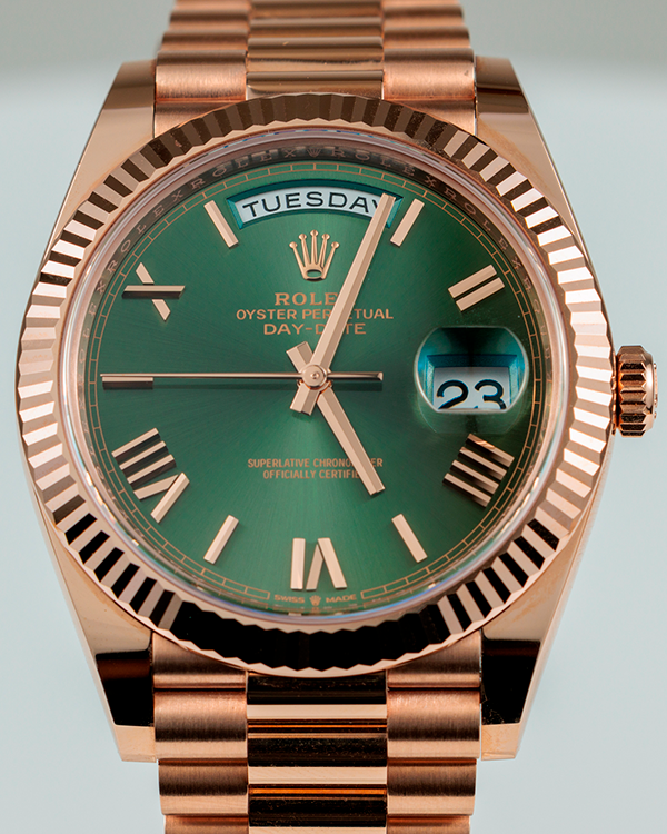 2022 Rolex Day-Date 40MM Green Dial Everose Gold President Bracelet (228235)