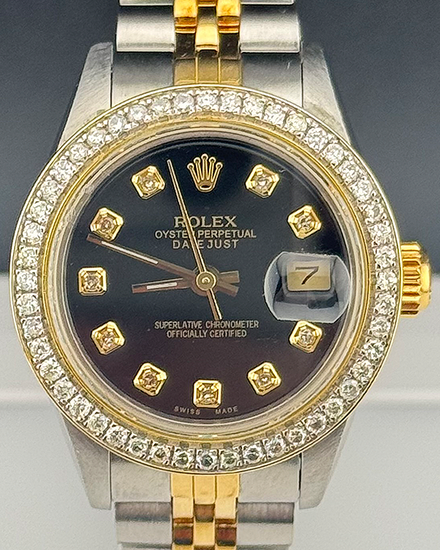 Rolex Lady-Datejust 26MM Aftermarket Black Dial Two-Tone Jubilee Bracelet (69173)