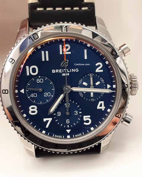 Breitling Classic Avi Chronograph 42MM Blue Dial Leather Strap