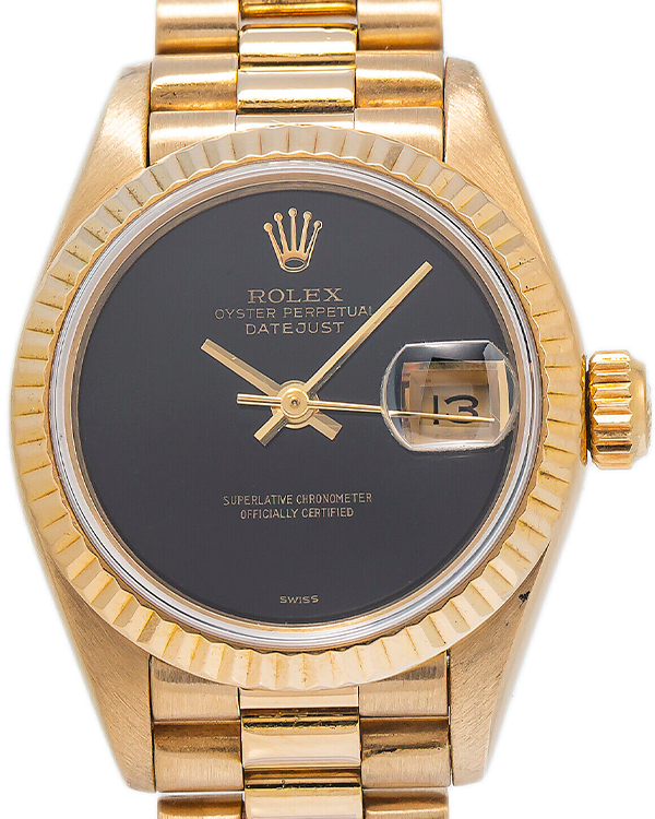 Rolex Lady-Datejust 26MM Onyx Dial Yellow Gold President Bracelet (69178)