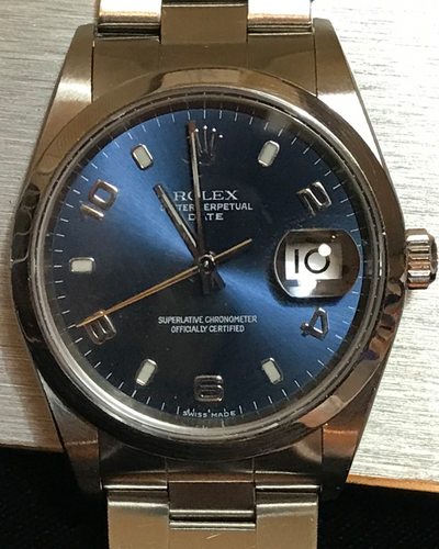 Rolex Oyster Perpetual Date 34MM Blue Dial Oyster Bracelet (15200)