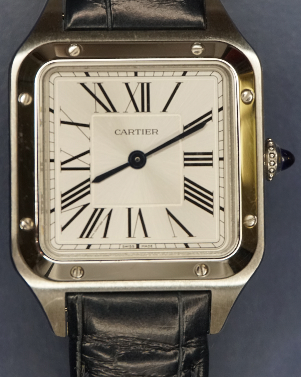 2024 Cartier Santos Dumont de Cartier 27.5x38MM Quartz Silver Dial Leather Strap (WSSA0023)