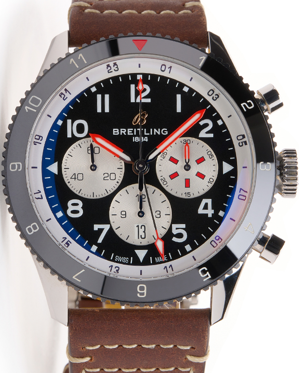 2021 Breitling Super AVI Mosquito 46MM Black Dial Leather Strap (YB0445)