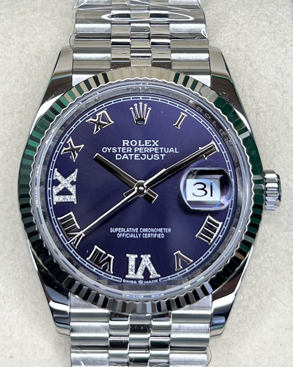 2021 Rolex Datejust 36MM Jubilee Bracelet Oystersteel and White Gold Factory Diamonds Purple Dial (126234)