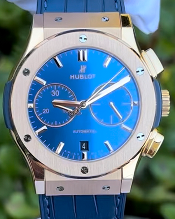 2021 Hublot Classic Fusion Chronograph 45MM Blue Dial Leather Strap (521.OX.7180.LR)