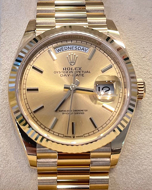 2024 Rolex Day-Date 36MM Champagne Dial Yellow Gold President Bracelet  (128238)