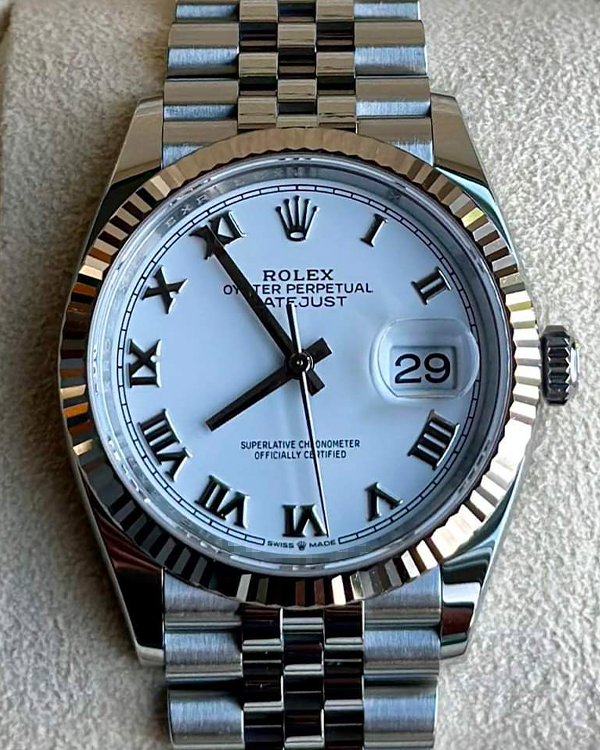 2023 Rolex Datejust 36 Jubilee Oystersteel White Dial Fluted Bezel (126234)