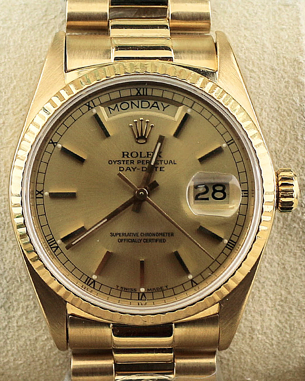 Rolex Day-Date 36MM Champagne Dial Yellow Gold President Bracelet (18038)