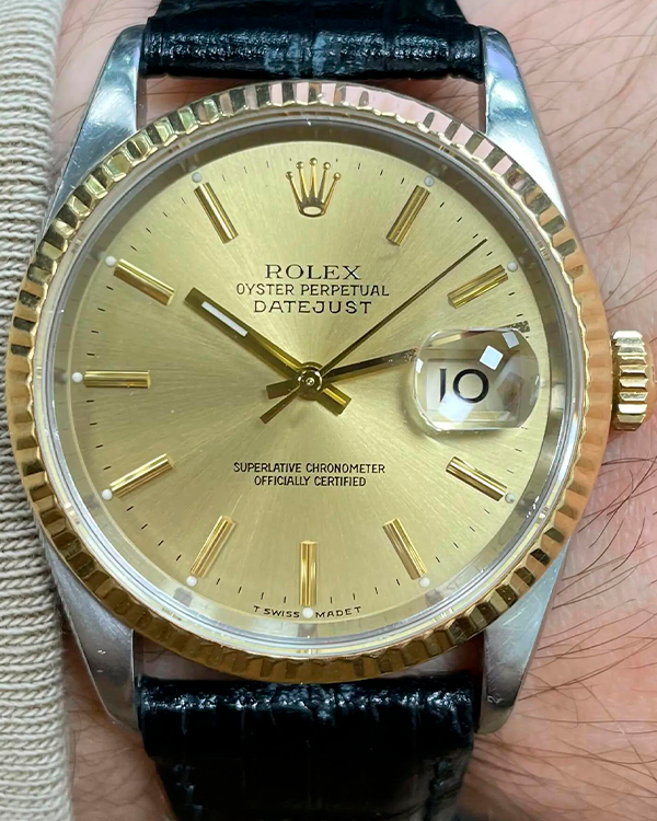 Rolex Datejust 36MM Champagne Dial Leather Strap (16233)