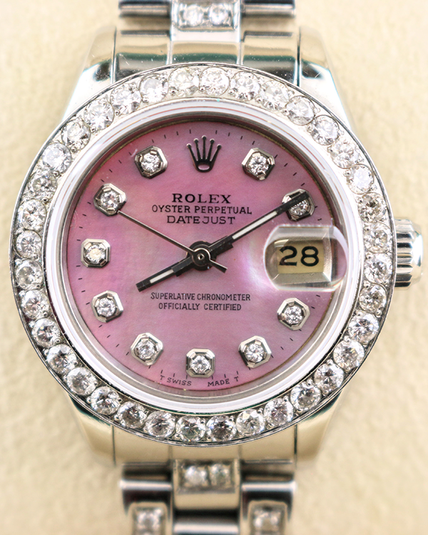 Rolex Lady-Datejust 26MM Aftermarket Pink Mother Of Pearl Dial Diamond Steel Bracelet (6917)