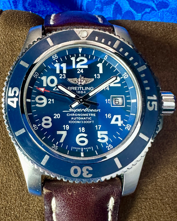 No Reserve - 2018 Breitling Superocean II 44MM Blue Dial Leather Strap (A17392D8/C910)