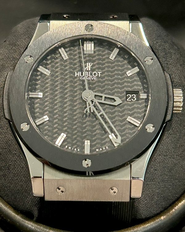 Hublot Classic Fusion Zirconium 45MM Black Carbon Dial Rubber Strap (511.ZM.1670.RX)