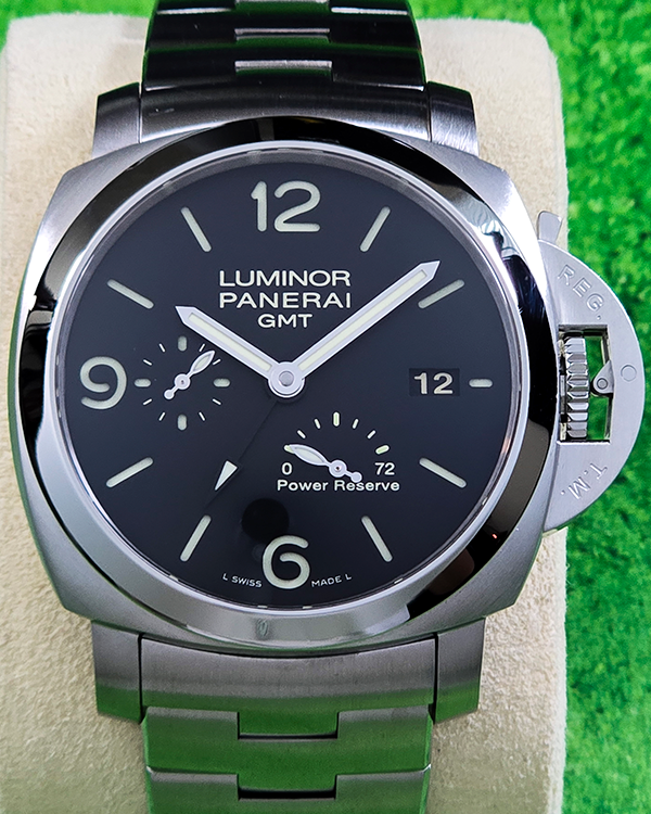 No Reserve - 2011 Panerai Luminor 1950 3 Days GMT 44MM Black Dial Steel Bracelet (PAM00347)