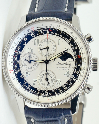 Breitling Montbrillant Olympus 42MM White Dial Leather Strap (A19350)