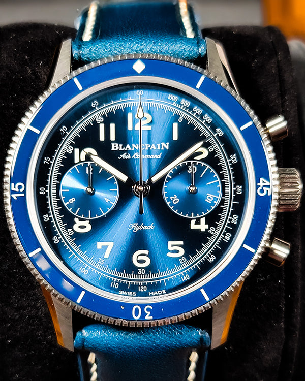 2022 Blancpain Air Command "Flyback" 42.5MM Blue Dial Aftermarket Leather Strap (AC02-12B40-63A)