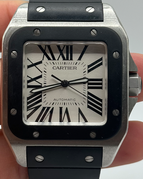 Cartier Santos 100 38MM Silver Dial Rubber Strap (W20121U2/2656