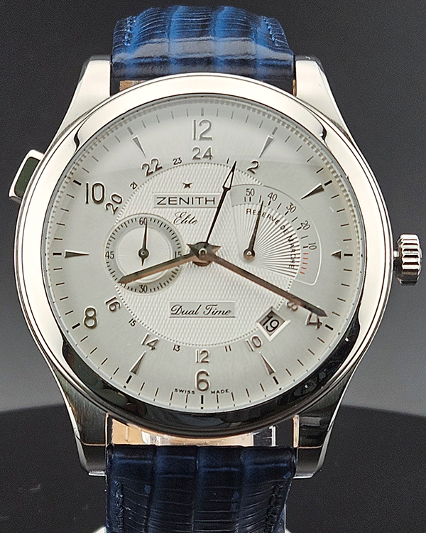 Zenith Grande Class Elite Dual Time 44MM Silver Dial Aftermarket Leather Strap (03.0520.683)