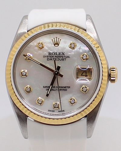 Rolex Datejust 36MM Aftermarket Mother of Pearl Dial Aftermarket Rubber Strap (16013)