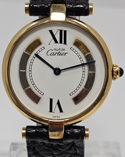 Cartier Vermeil Must 30MM Quartz White Dial Leather Strap (590003)