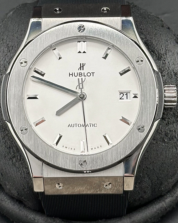 No Reserve - Hublot Classic Fusion 45MM Silver Dial Rubber Strap (511.NX.2611.RX)