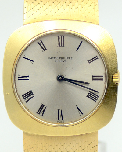 Patek Philippe Vintage Cushion 31MM Silver Dial Yellow Gold Bracelet (3543)