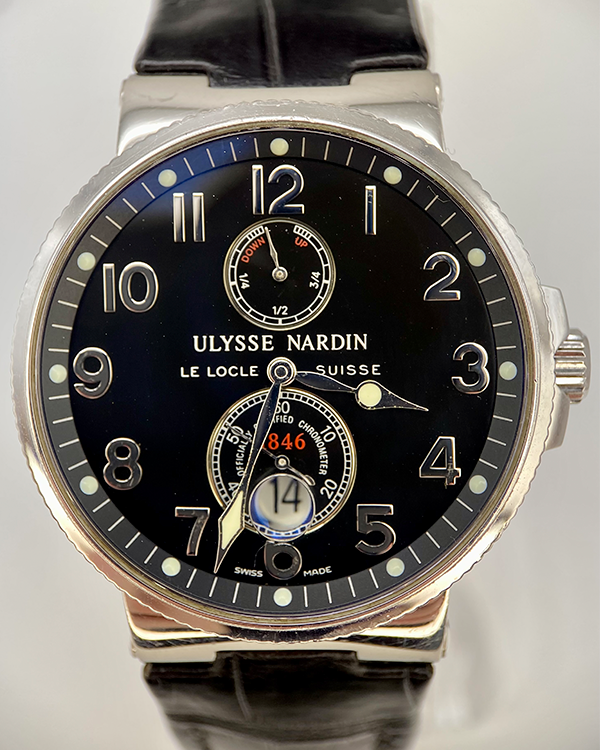 No Reserve - 2004 Ulysse Nardin Marine Chronometer 41MM Black Dial Leather Strap (263-66/62)