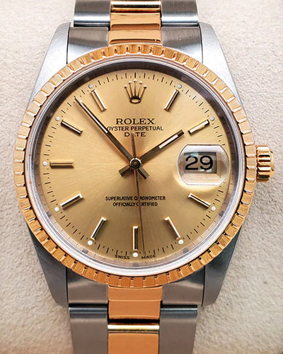 Rolex Oyster Perpetual Date 34MM Champagne Dial Two-Tone Oyster Bracelet (15223)