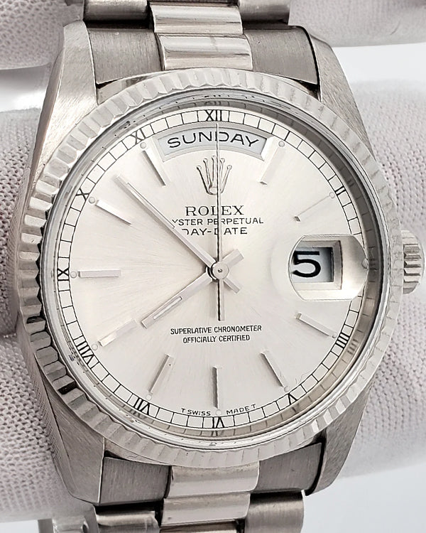 Rolex Day-Date 36MM Silver Dial White Gold President Bracelet (18239)