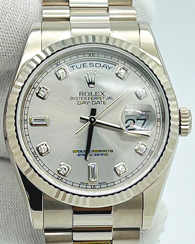 2001 Rolex Day-Date 36MM Silver Dial White Gold Bracelet (118239)