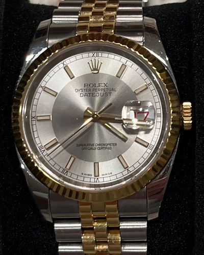 2005 (F Serial) Rolex Datejust 36MM "Tuxedo" Silver Dial Two-Tone Jubilee Bracelet (116233)